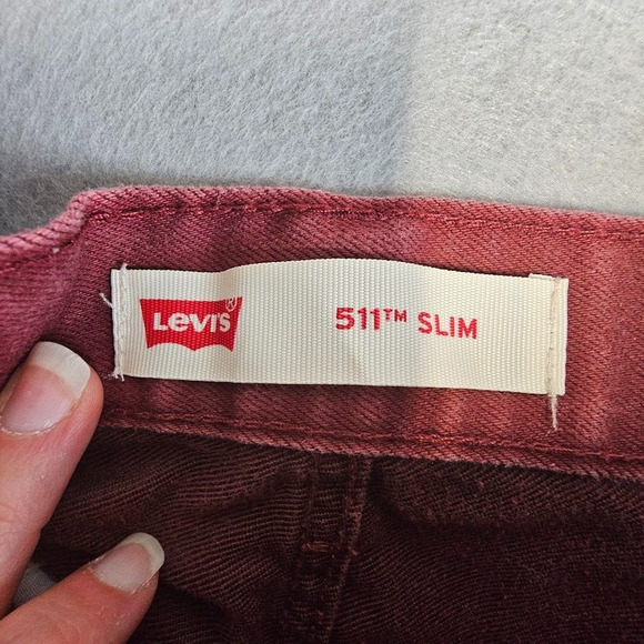 LEVI'S 511 Jeans Kids 16 Regular 30X28 Burnt Henna Red Burgundy Denim Slim Fit - Picture 3 of 8